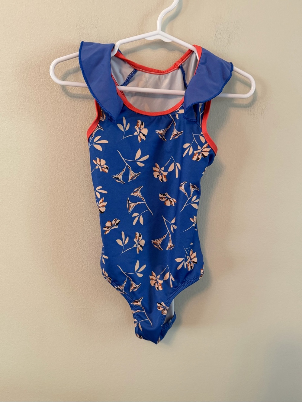 Patagonia Blue Floral Girls' One-Piece Swimsuit with Ruffle Shoulders